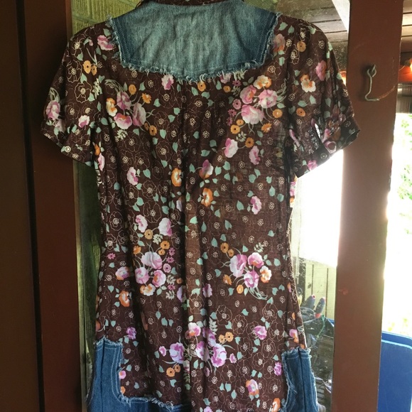 Free People Western Floral Print/Denim Top Size 0 - Picture 2 of 5